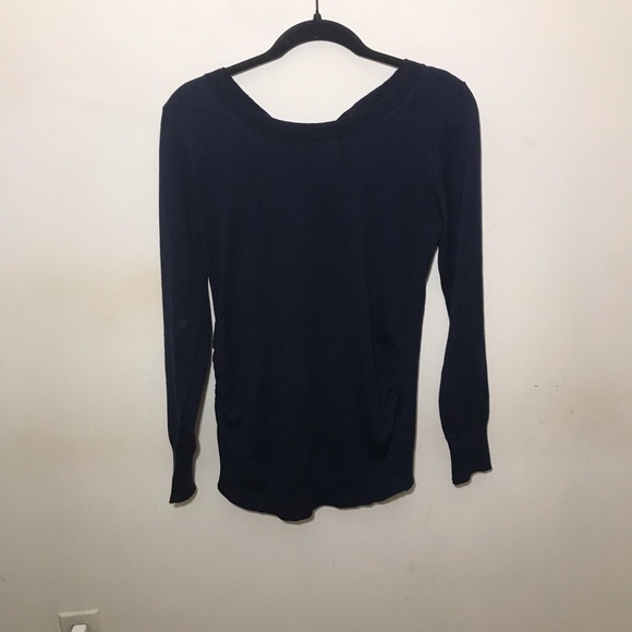 H&M S small navy blue Mama Maternity Sweater pullover open tie back bow - Picture 12 of 13